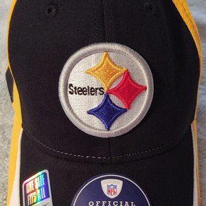 VINTAGE NFL Pittsburgh Steelers Reebok Cap Hat Black Gold Flex Fit OSFA